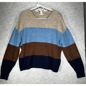 H&M Blue & Brown Striped Long Sleeve Color Block Sweater Women’s Size Small